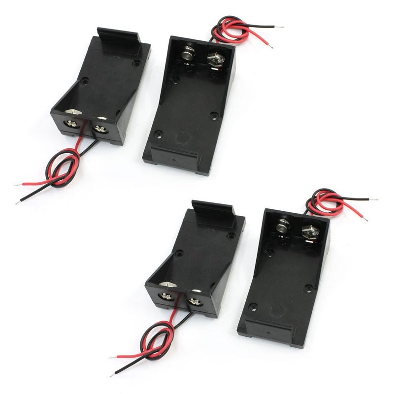 RuiLing 4pcs 9V Battery Holder Box with 2X Lead Wire Spring Clip DIY Plastic Cell Batteries Container - Image 1
